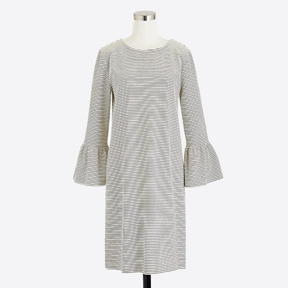J.Crew Cream and Black Striped Dress w/Ruffle 3/4 Sleeve Size Medium